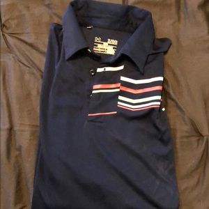 Navy blue/pink/blue/white stripe UA golf shirt